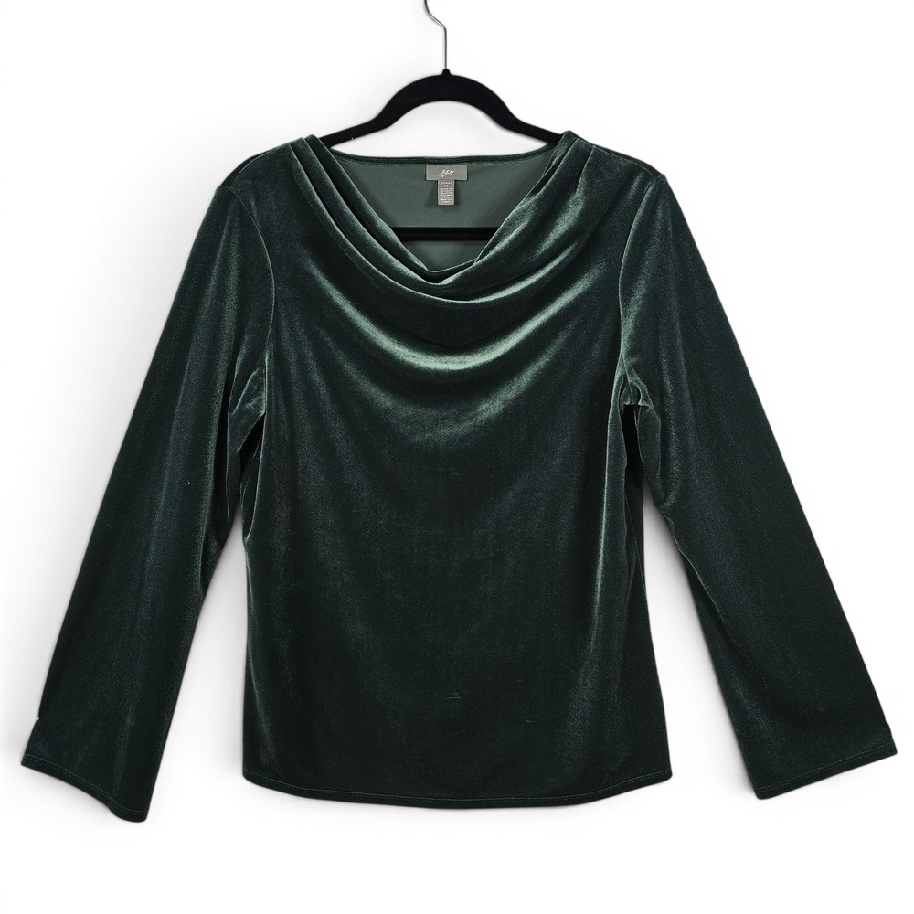 Vintage J. Jill Womens Green Velvet Cowl Neck Long Sleeve Stretch Top Medium